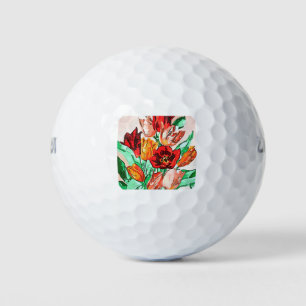 Beautiful Floral Bouquet Tulips Black Outline Art Golf Balls