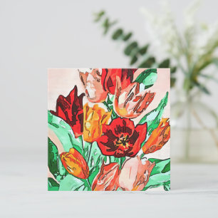 Beautiful Floral Bouquet Tulips Black Outline Art Holiday Card