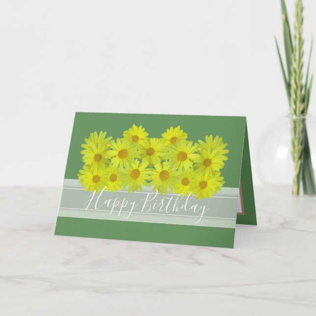 Beautiful Floral Bouquet Yellow Daisies Birthday Card (Front)