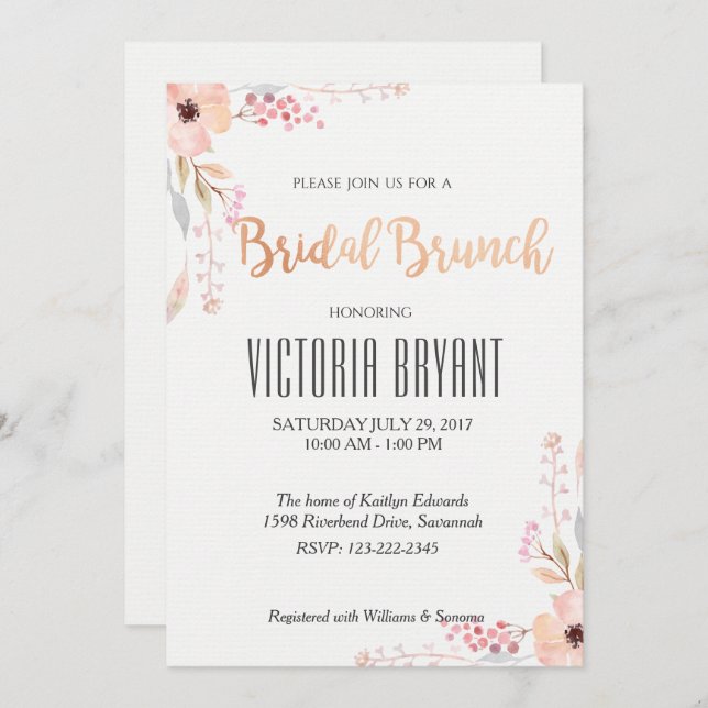 Beautiful Floral Bridal Brunch Invitation (Front/Back)