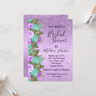 Beautiful Floral Bridal Shower - Purple & Teal Invitation