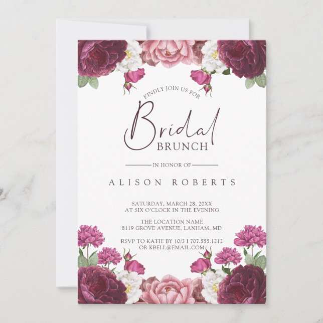 Beautiful Floral Burgundy Bridesmaids Brunch Invitation (Front)
