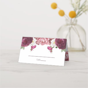 Beautiful Floral Burgundy Wedding Place Card