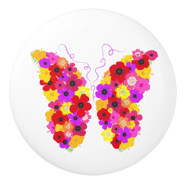 Beautiful Floral Butterfly Colourful Ceramic Knob (Front)