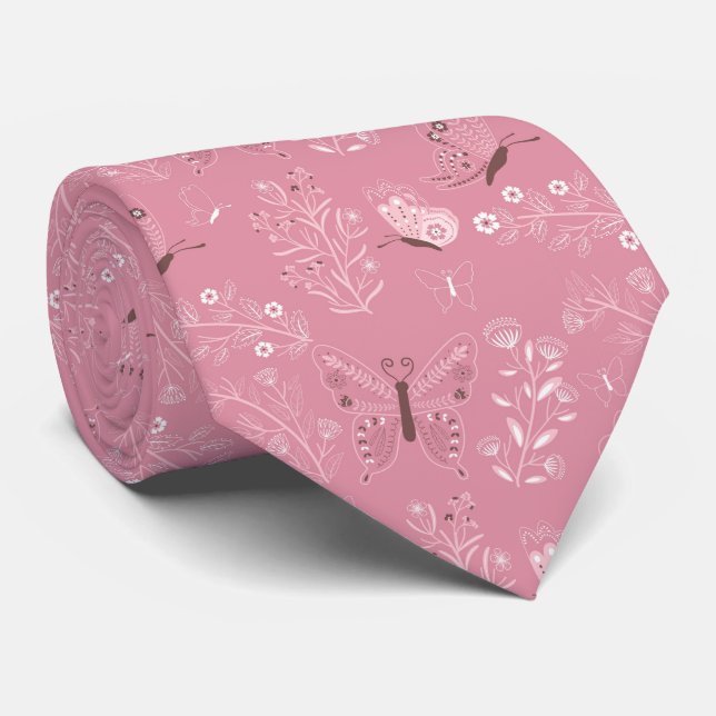 Beautiful Floral Butterfly Garden Neck Tie (Rolled)