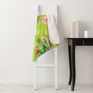 Beautiful Floral Cactus Sherpa Blanket