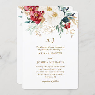 Beautiful Floral Christmas Wedding Invitation