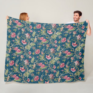 Beautiful Floral Colourful Flowers Blue Background Fleece Blanket