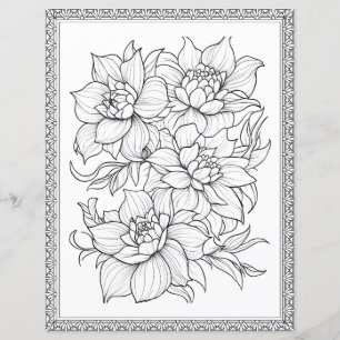 Beautiful Floral Colouring Page Scrapbook Paper