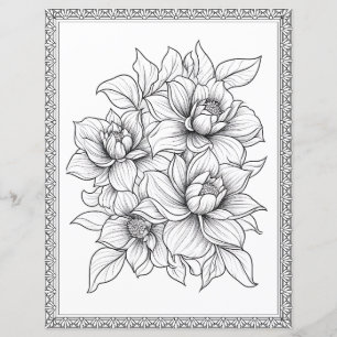 Beautiful Floral Colouring Page Scrapbook Paper