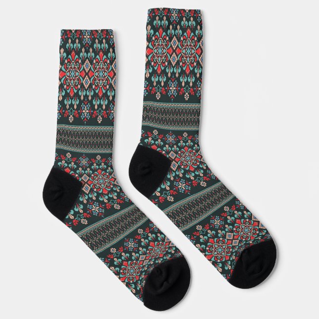 Beautiful Floral Cross Stitch Embroidery Pattern Socks (Right)