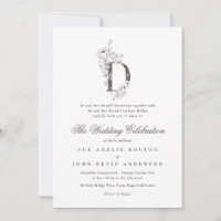 Beautiful Floral 'D' Monogram Sketched Wedding