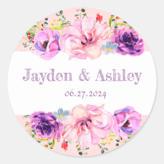 Beautiful floral design Wedding favour Classic Round Sticker