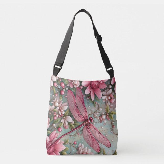 Beautiful Floral Dragonfly Crossbody Bag (Front)