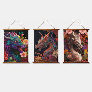 Beautiful Floral Dragons Hanging Tapestry