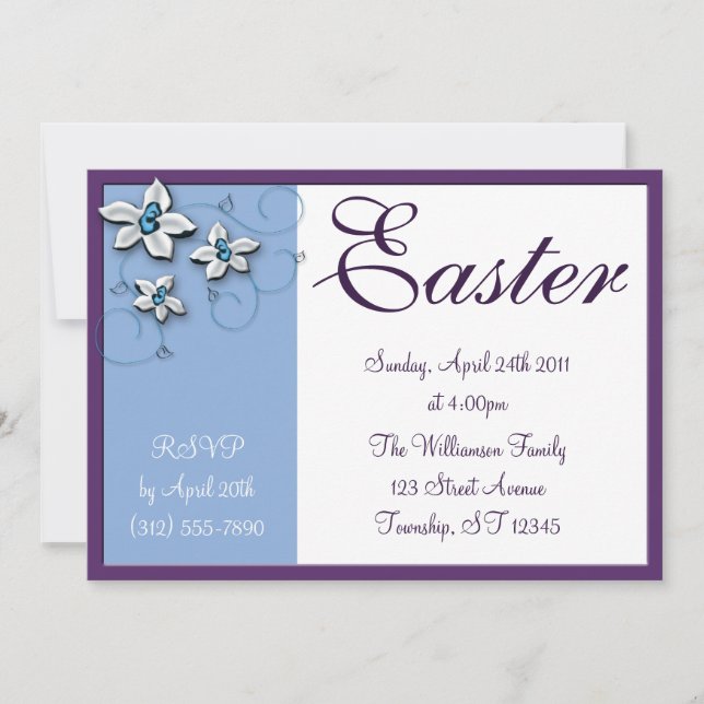 Beautiful Floral Easter Blue Holiday Invitations (Front)