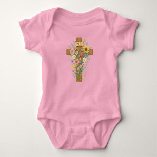 Beautiful floral Easter cross Baby Bodysuit