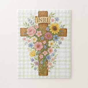 Beautiful floral Easter cross Jigsaw Puzzle