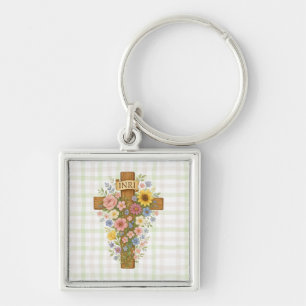 Beautiful floral Easter cross Key Ring