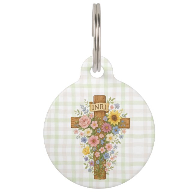 Beautiful floral Easter cross Pet Tag (Front)