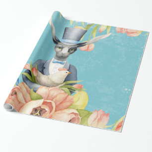 Beautiful Floral Flowers Animal Easter Bunny Wrapping Paper