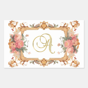 Beautiful floral frame, monogram A, AI generated, Rectangular Sticker