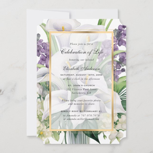 Beautiful Floral Funeral Celebration of Life Invitation (Front)
