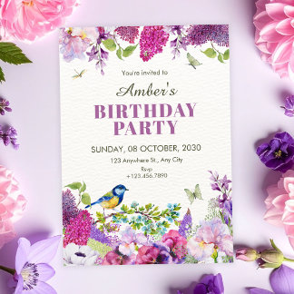 Beautiful floral garden birthday invitation