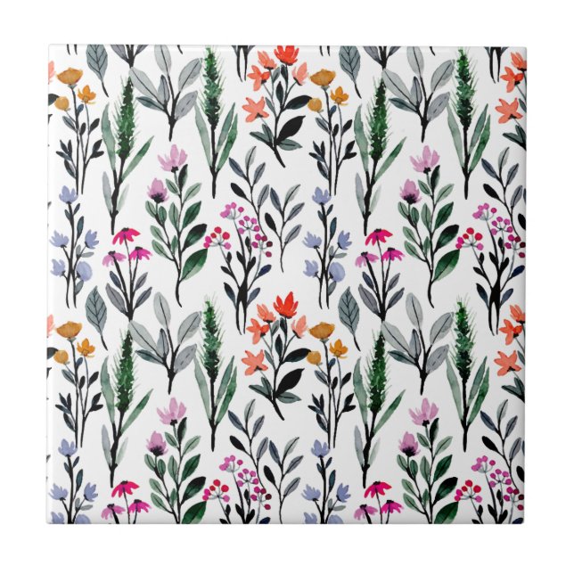 Beautiful floral garden Botanical lovers white Ceramic Tile (Front)