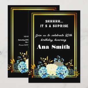 Beautiful floral gold frame, jubilee 50th birthday invitation