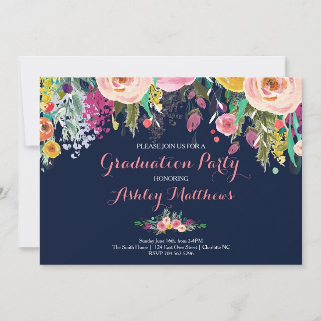 Beautiful Floral Graduation Invitation, Invitation (Front)