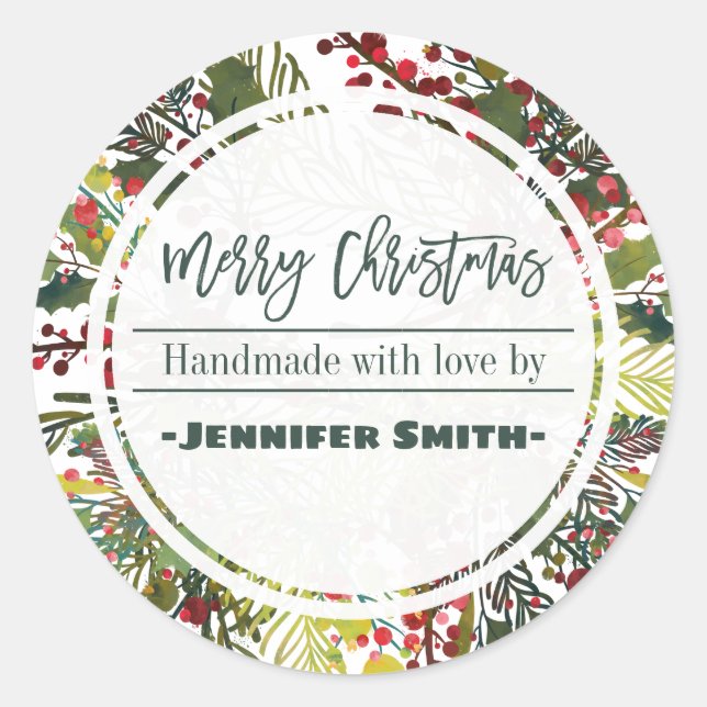 Beautiful Floral Handmade With Love Classic Round Sticker (Front)