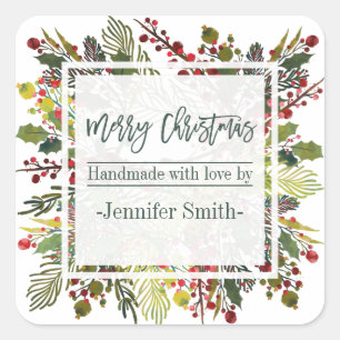 Beautiful Floral Handmade With Love Square Sticker