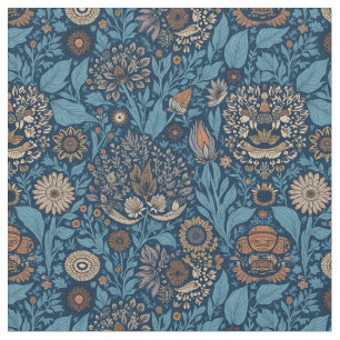 Beautiful Floral in Blue and Beige Fabric