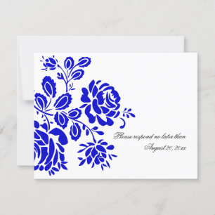 Beautiful Floral in Royal Blue RSVP / Reply Card