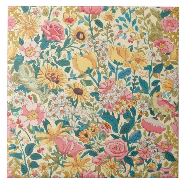 Beautiful floral intricate minimalist design big ceramic tile (Front)