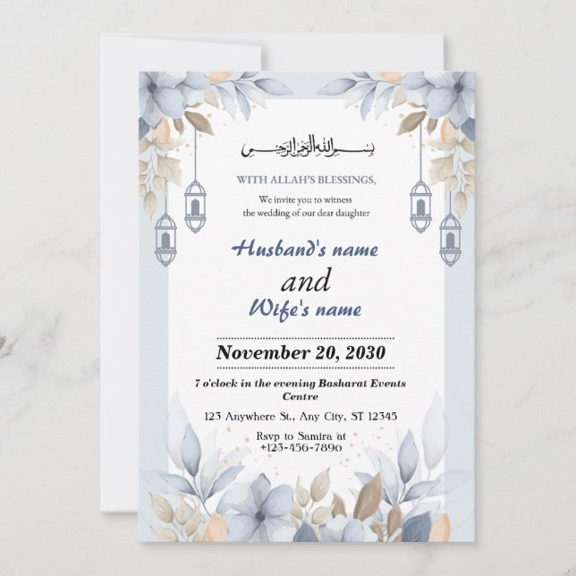 Beautiful Floral Islamic Wedding Invitation cards (Front)