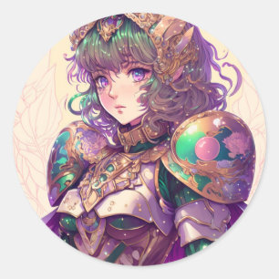 Beautiful Floral Knight Anime Girl Classic Round Sticker