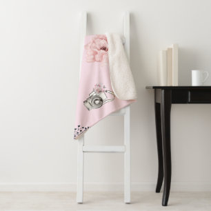 Beautiful Floral Light Pink Rose Sherpa Blanket