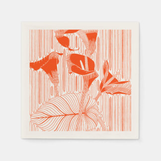 Beautiful floral line art with orange plants napkin