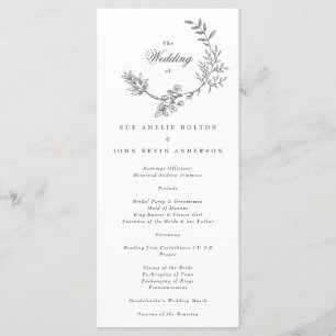 Beautiful Floral Monogram Sketched Wedding Program