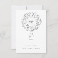 Beautiful Floral Monogram Sketched Wreath Wedding
