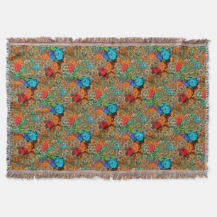 Beautiful Floral Multicolored Pattern Red Blue Throw Blanket