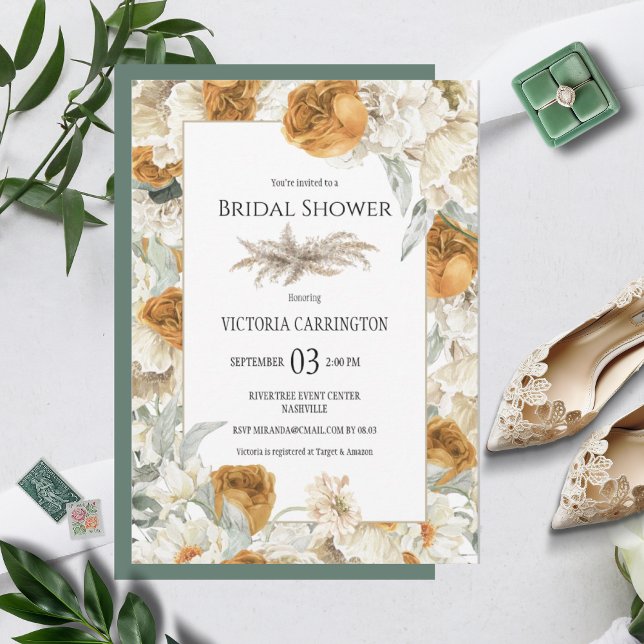 Beautiful Floral Neutral Bridal Shower Wedding Invitation (Creator Uploaded)
