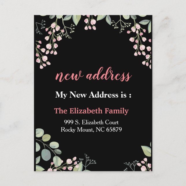 Beautiful Floral New Address Moving Announcement (Front)