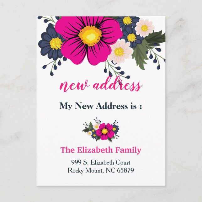 Beautiful Floral New Address Moving Announcement (Front)