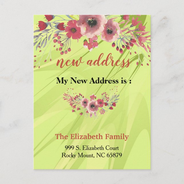 Beautiful Floral New Address Moving Announcement (Front)
