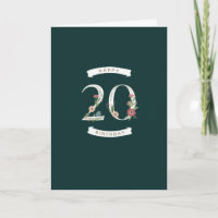 Beautiful Floral Numerals 20th Birthday Card