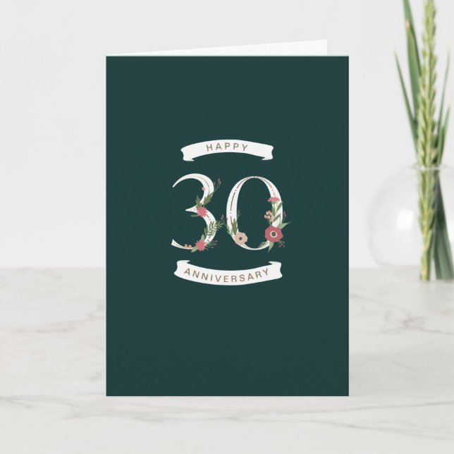 Beautiful Floral Numerals 30th Anniversary Card (Front)