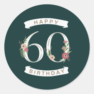 Beautiful Floral Numerals 60th Birthday Classic Round Sticker